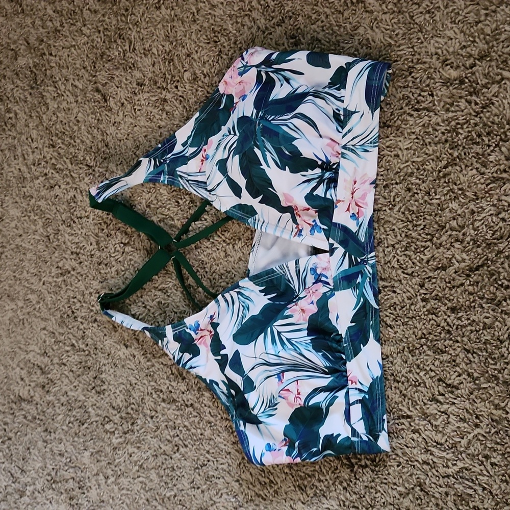 Yonique Floral Swim Top with Stappy Detail on Back
